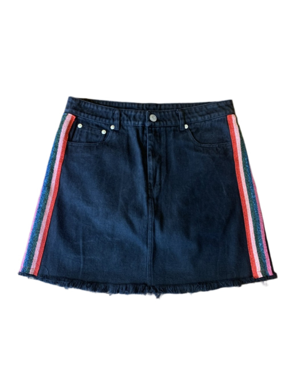 Fantastic Fawn Skirt Medium denim Black mini With Sparkle Color Side Stripes